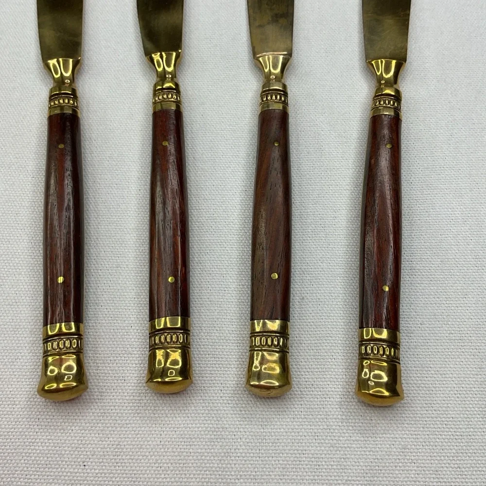 Pottery Barn Rosewood Knives Golden Bronze Flatware Cutting Dinner 4 Pcs